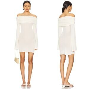 SER.O.YA | NWT Galli Mini Dress in Eggshell Ivory Folded Off Shoulder Knit M